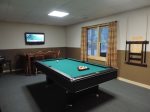 Pool Table, Card Table, with 40 inch Flat Screen TV in the Game Room Downstairs